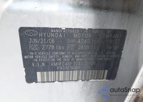 2007 Hyundai Azera Limited/Se из США, поврежденный, VIN KMHFC46F37A138846